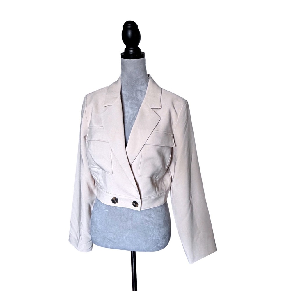 Love Tree Womens Cropped Utility Blazer Jacket Beige Large 80221JN